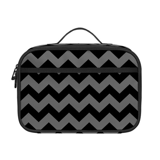 Grey And Black Chevron Pattern Print Portable Lunch Bag
