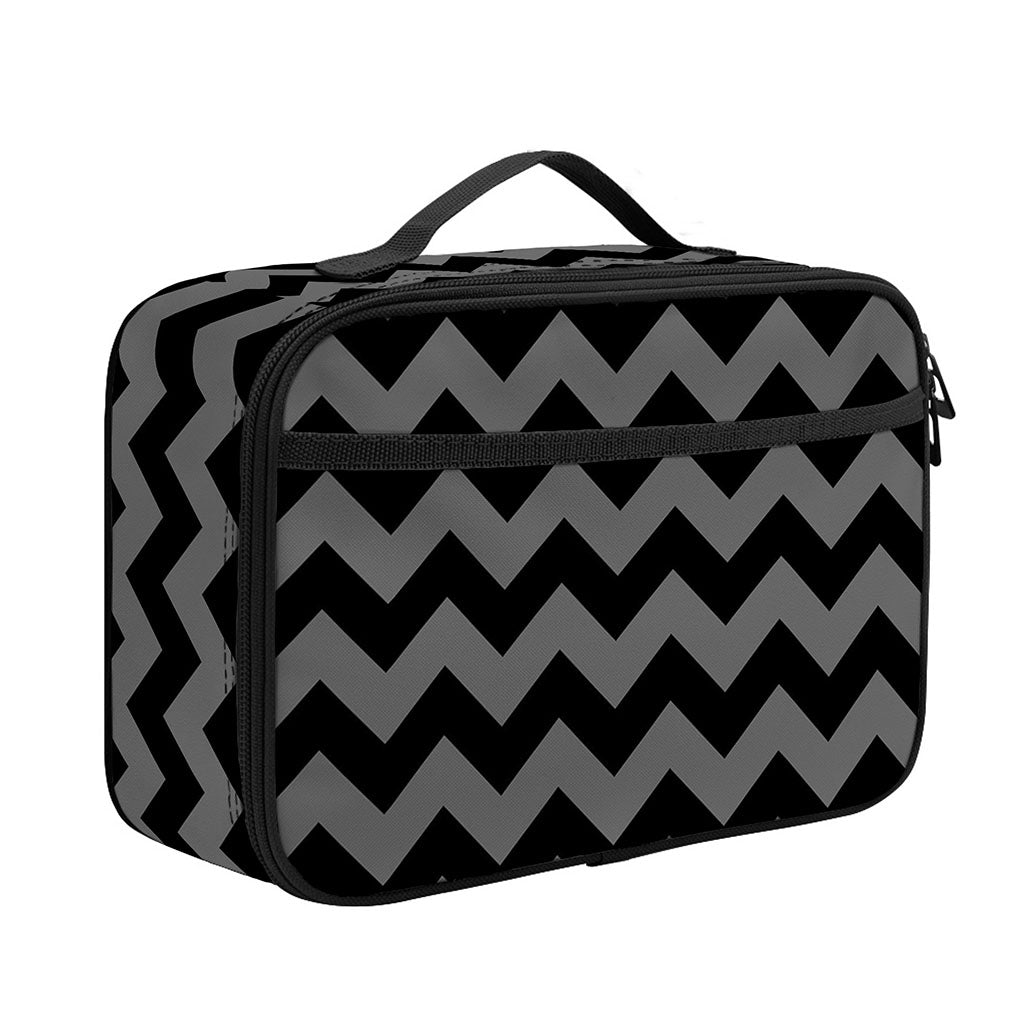 Grey And Black Chevron Pattern Print Portable Lunch Bag