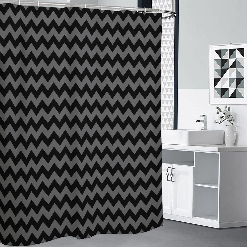 Grey And Black Chevron Pattern Print Premium Shower Curtain