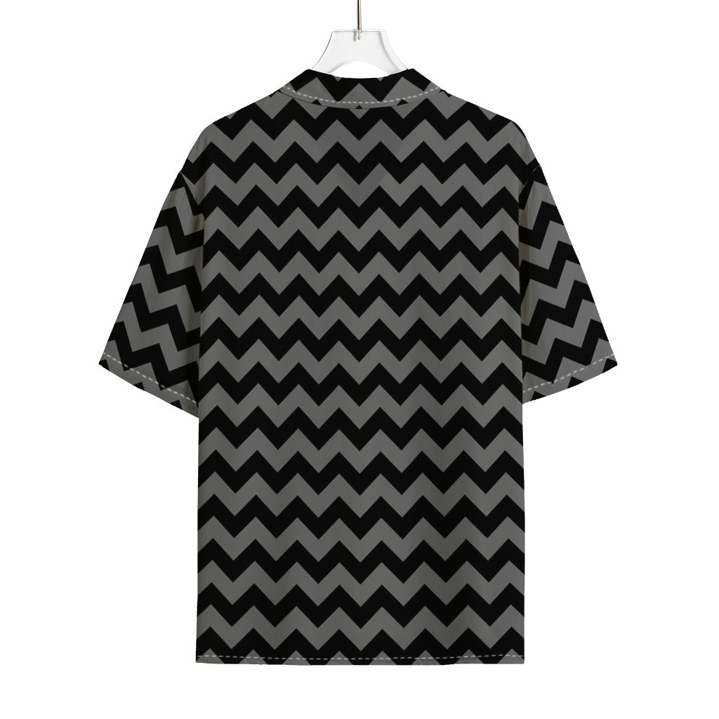Grey And Black Chevron Pattern Print Rayon Hawaiian Shirt