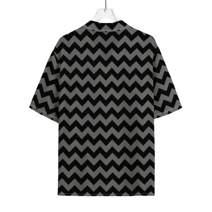 Grey And Black Chevron Pattern Print Rayon Hawaiian Shirt