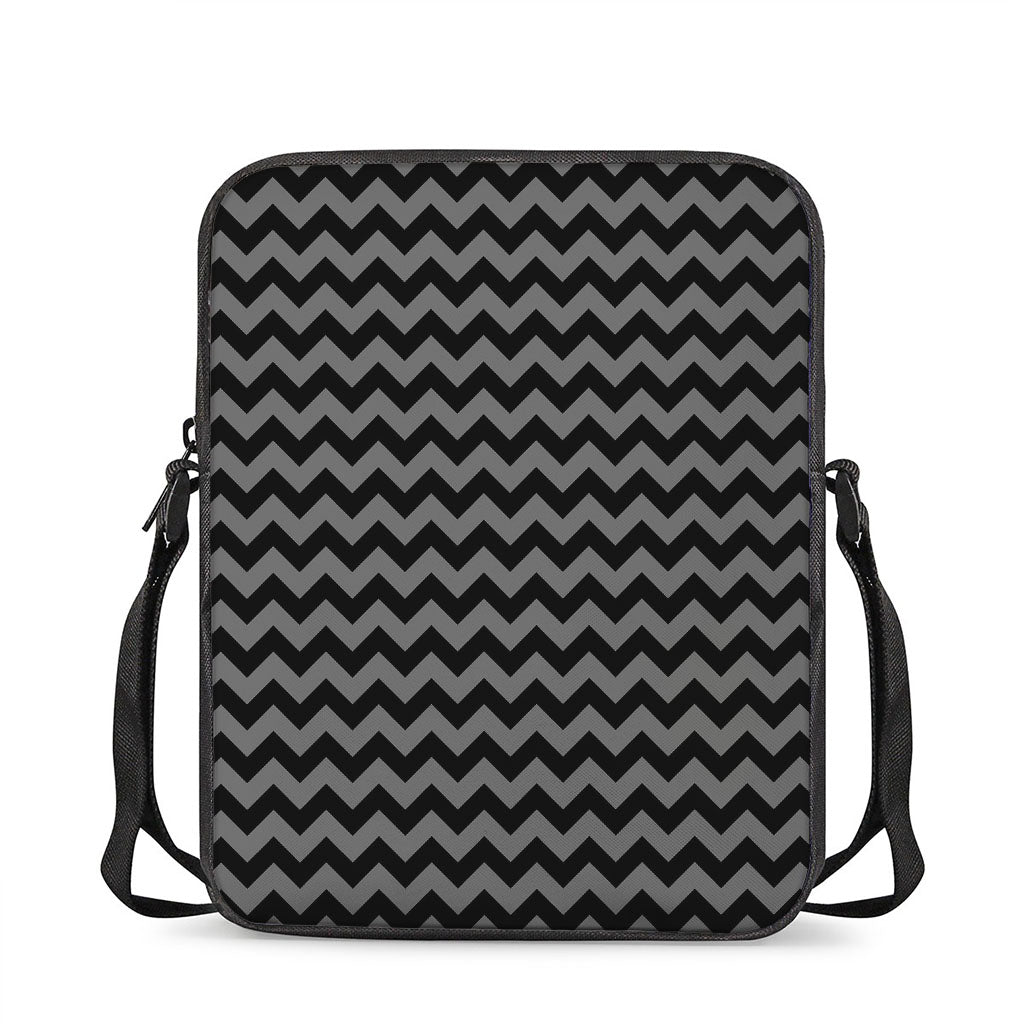 Grey And Black Chevron Pattern Print Rectangular Crossbody Bag