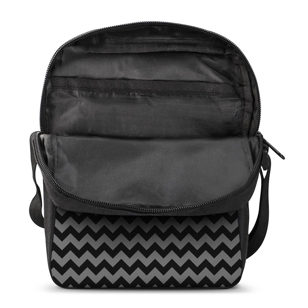 Grey And Black Chevron Pattern Print Rectangular Crossbody Bag