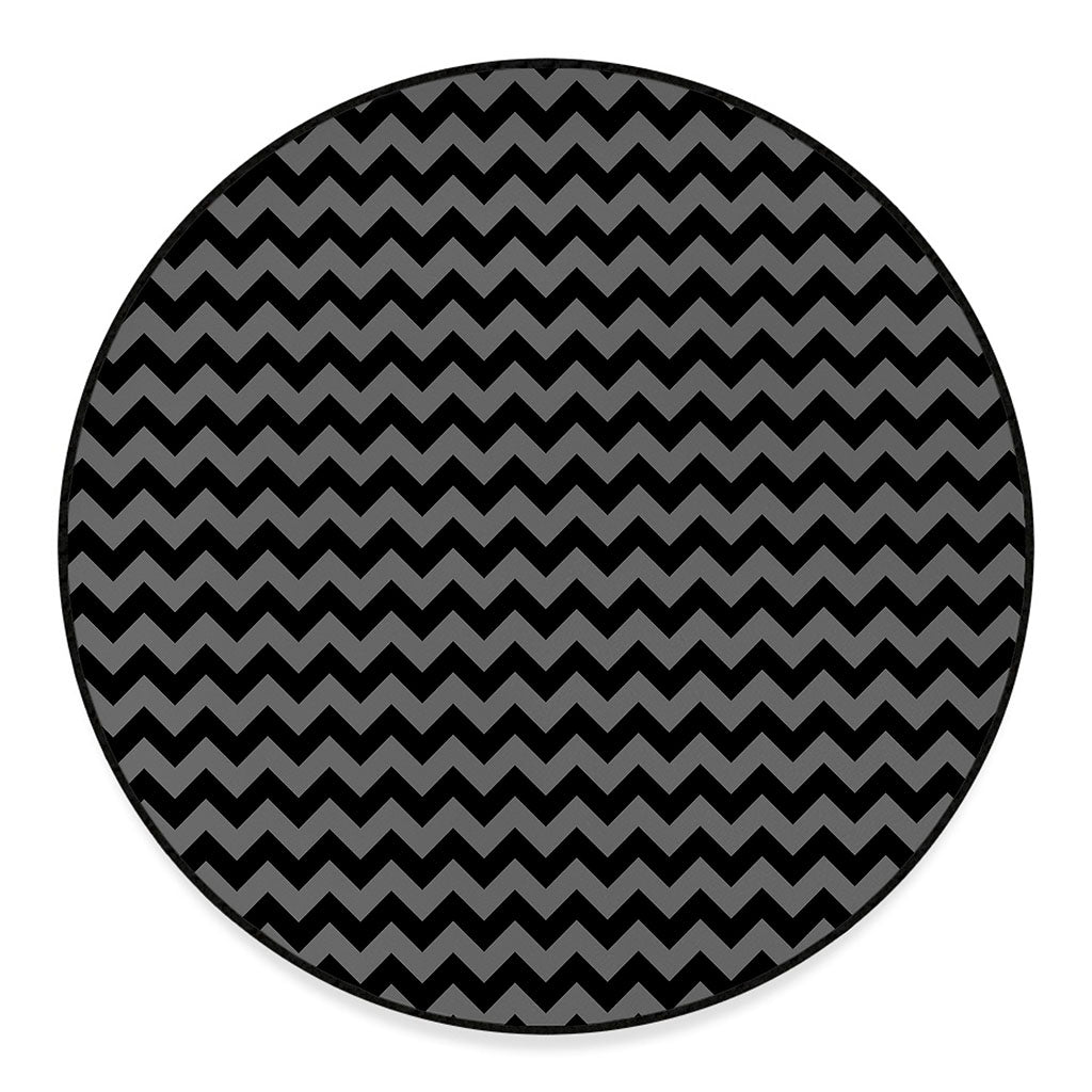 Grey And Black Chevron Pattern Print Round Floor Mat