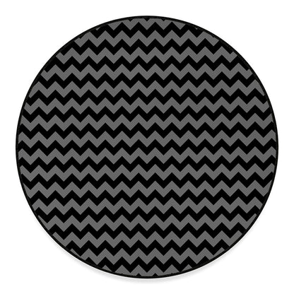 Grey And Black Chevron Pattern Print Round Floor Mat