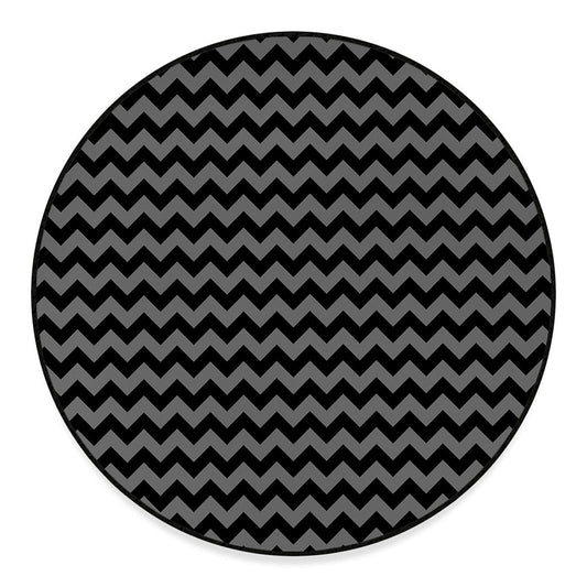 Grey And Black Chevron Pattern Print Round Floor Mat
