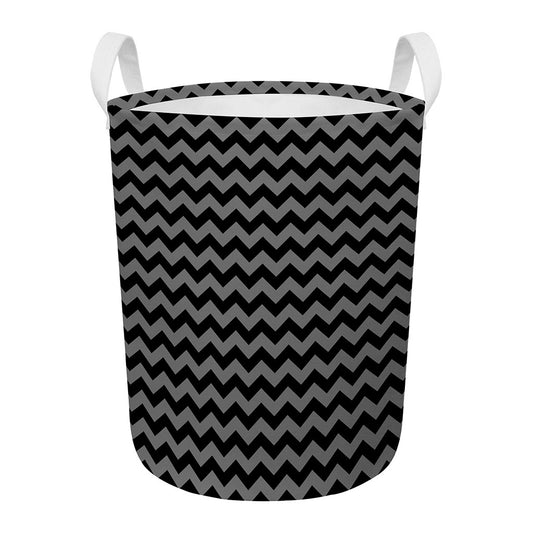 Grey And Black Chevron Pattern Print Round Laundry Basket