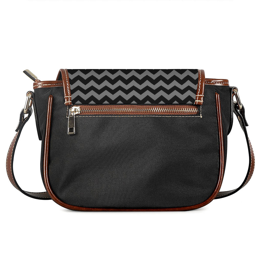 Grey And Black Chevron Pattern Print Saddle Bag