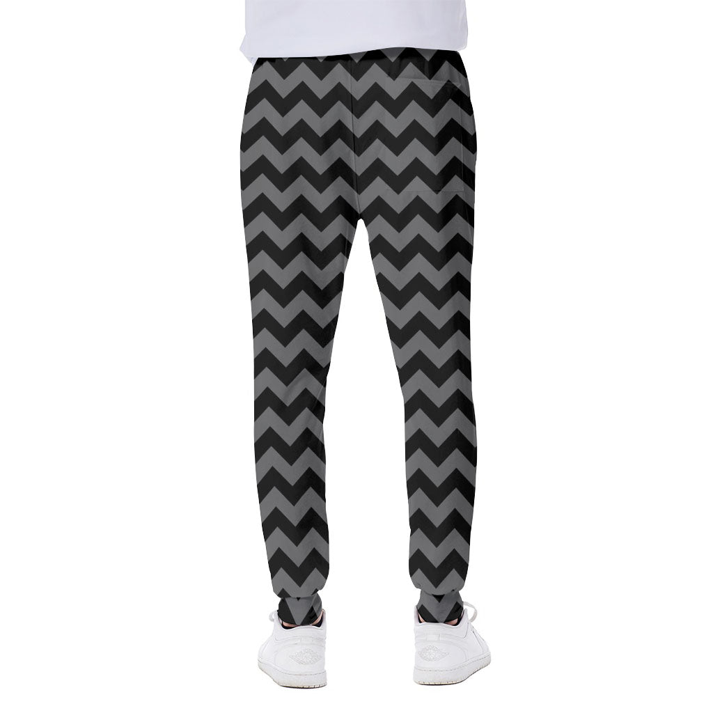 Grey And Black Chevron Pattern Print Scuba Joggers