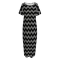 Grey And Black Chevron Pattern Print Short Sleeve Long Nightdress