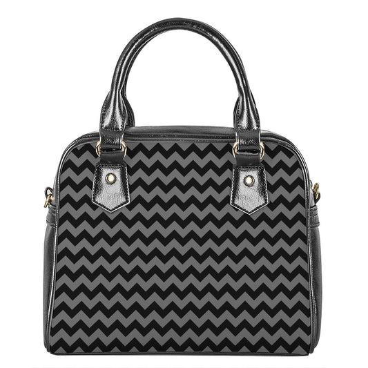 Grey And Black Chevron Pattern Print Shoulder Handbag