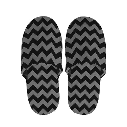 Grey And Black Chevron Pattern Print Slippers