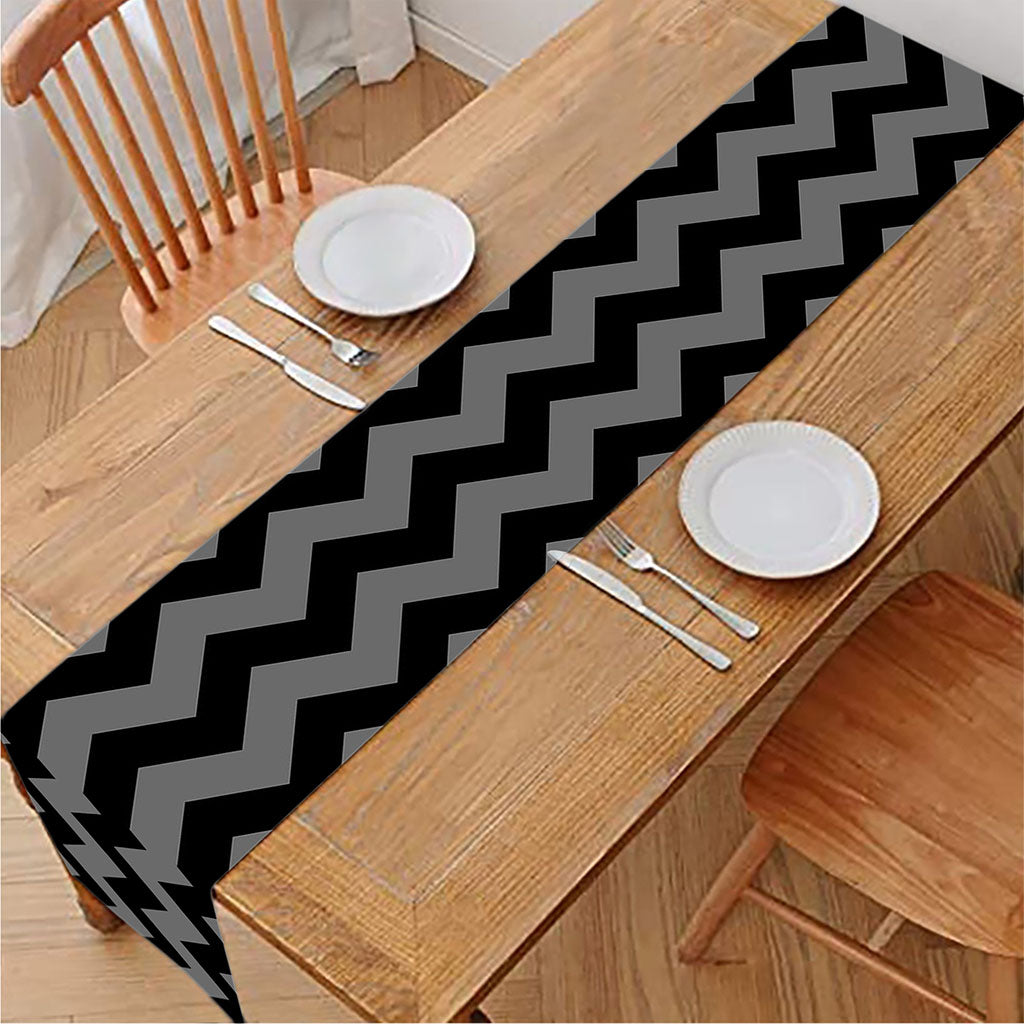 Grey And Black Chevron Pattern Print Table Runner