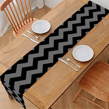 Grey And Black Chevron Pattern Print Table Runner