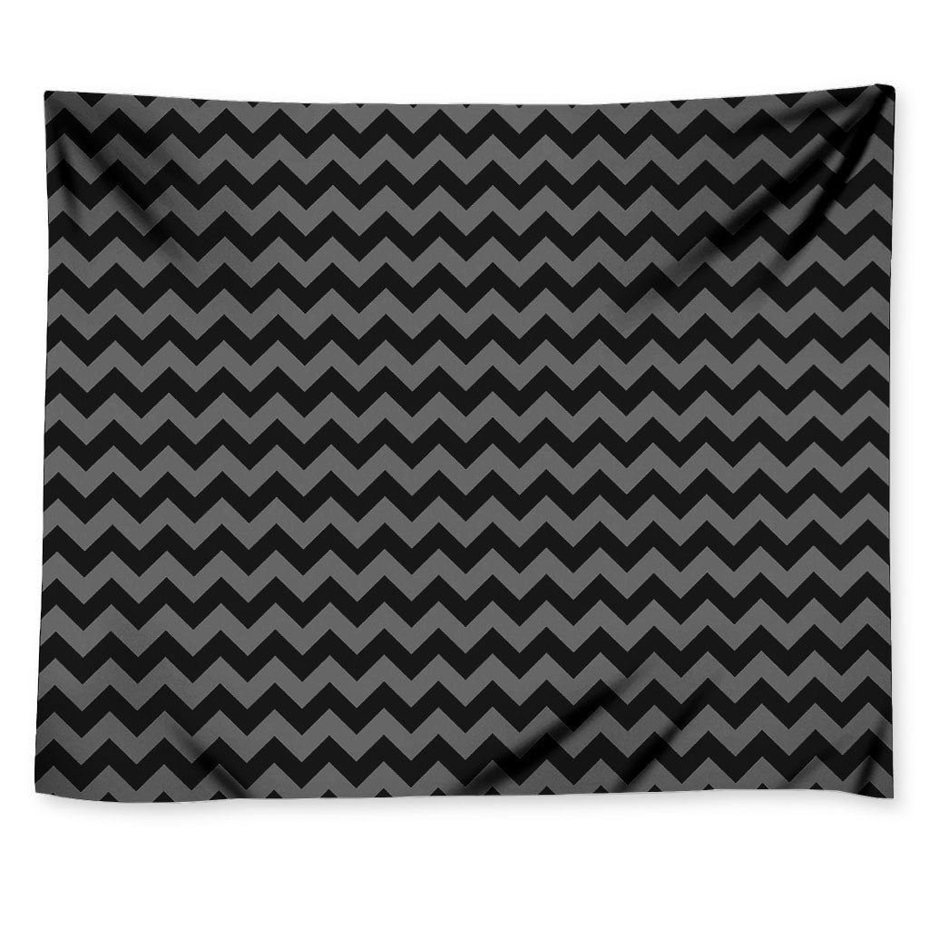 Grey And Black Chevron Pattern Print Tapestry