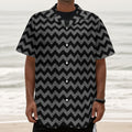 Grey And Black Chevron Pattern Print Textured Short Sleeve Shirt