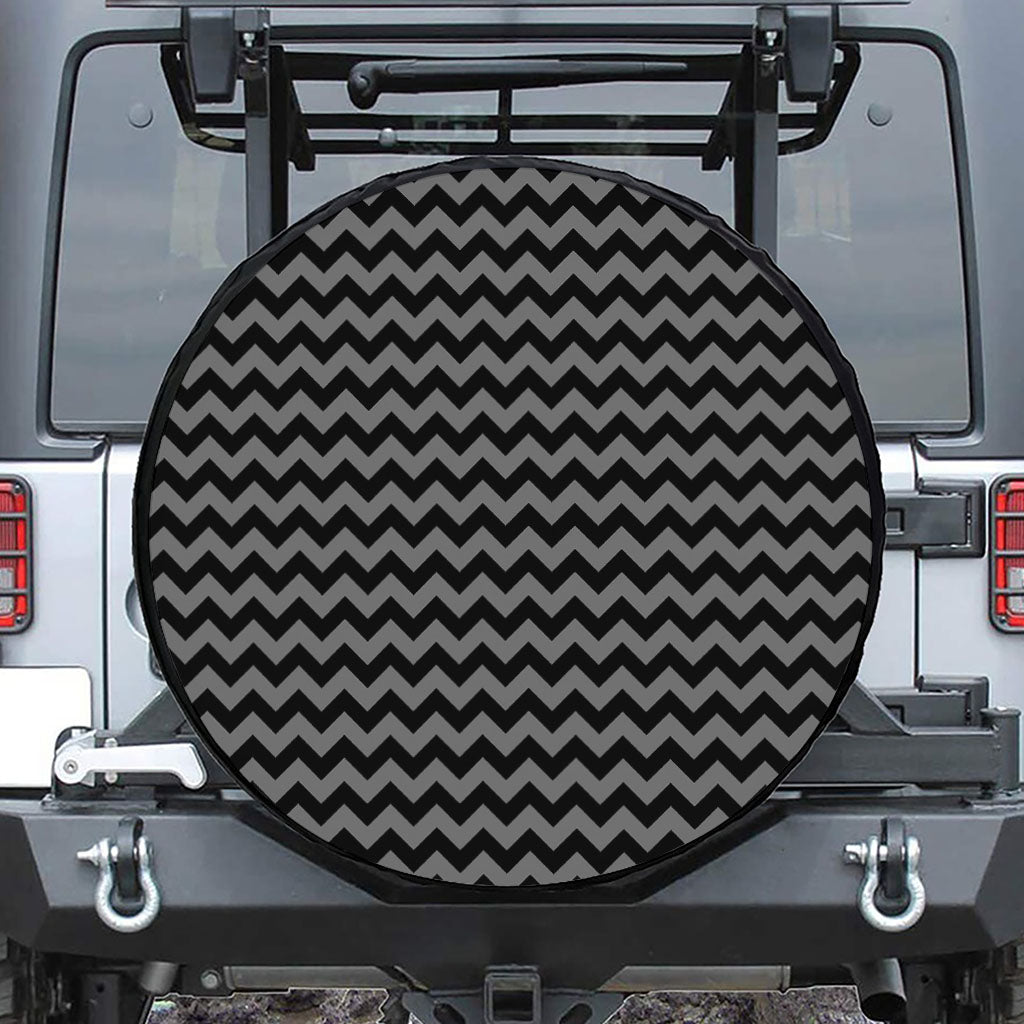 Grey And Black Chevron Pattern Print Tire Cover