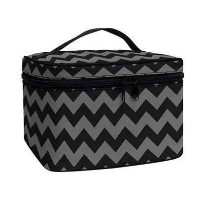 Grey And Black Chevron Pattern Print Travel Makeup Bag