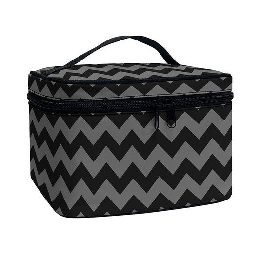 Grey And Black Chevron Pattern Print Travel Makeup Bag