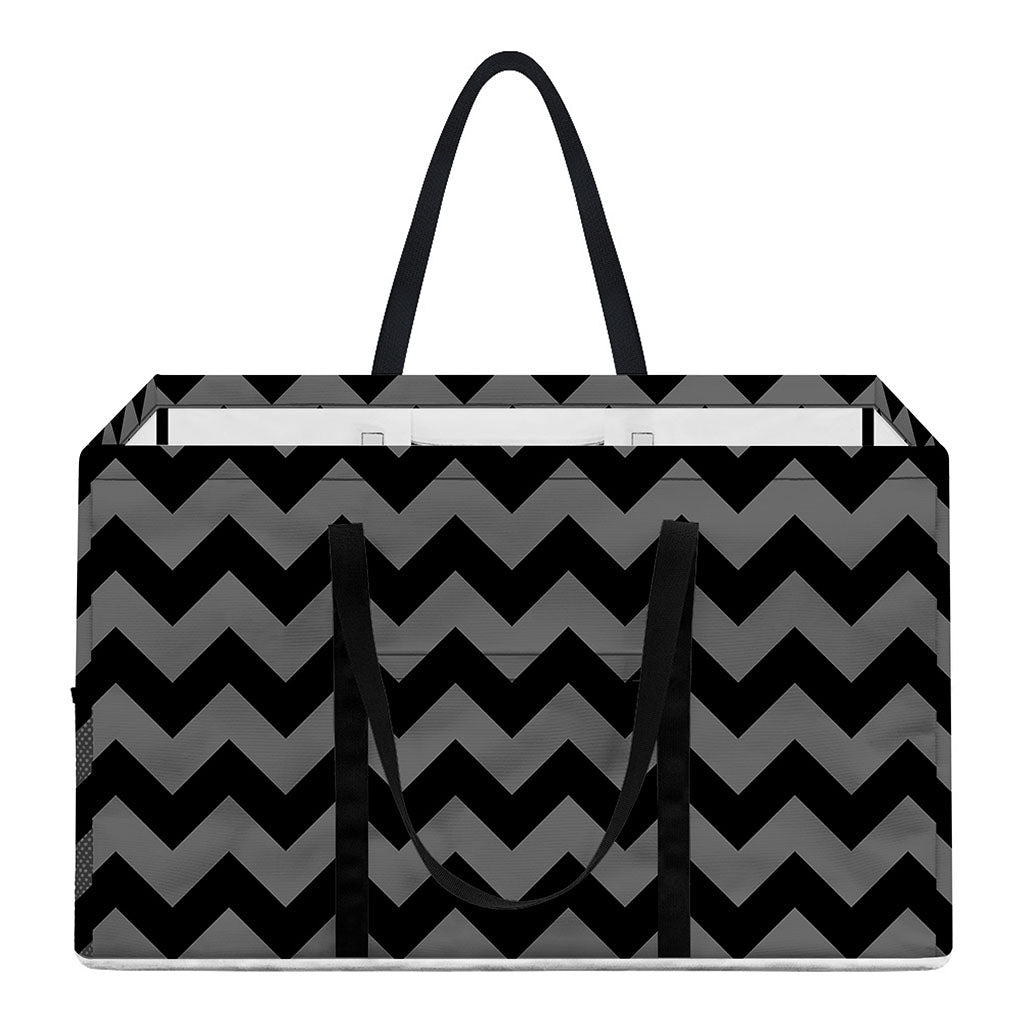 Grey And Black Chevron Pattern Print Utility Tote Bag
