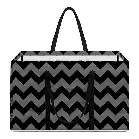 Grey And Black Chevron Pattern Print Utility Tote Bag
