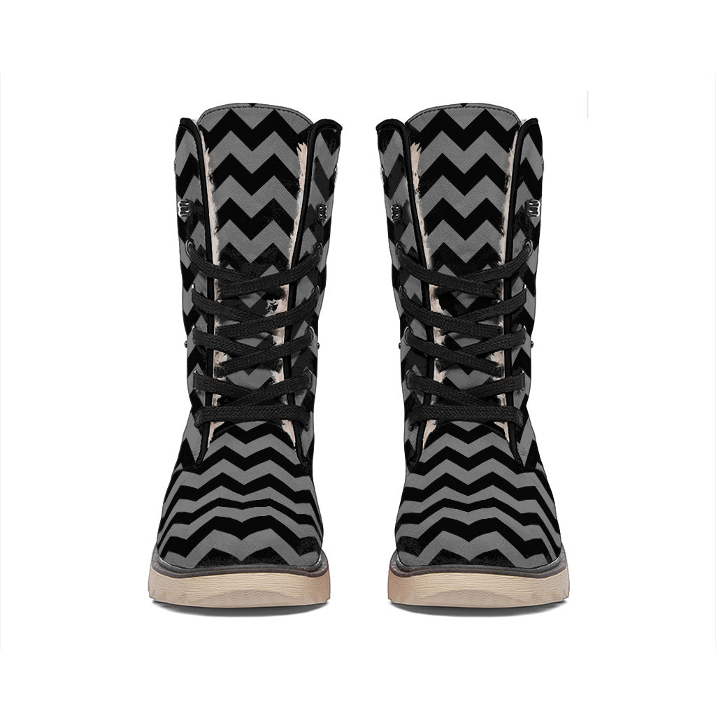 Grey And Black Chevron Pattern Print Winter Boots