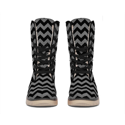 Grey And Black Chevron Pattern Print Winter Boots