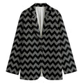 Grey And Black Chevron Pattern Print Women's Blazer