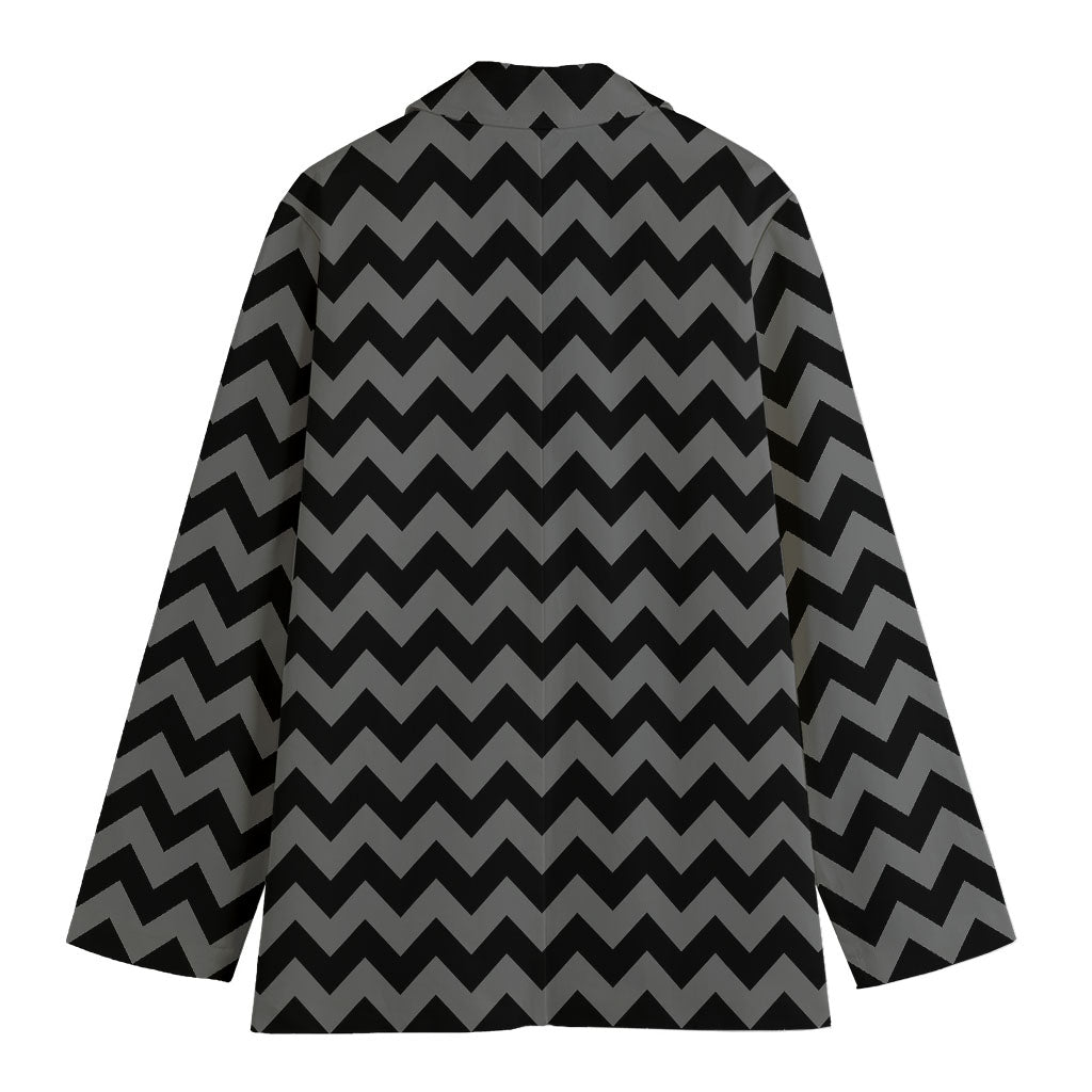 Grey And Black Chevron Pattern Print Women's Cotton Blazer
