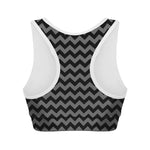 Grey And Black Chevron Pattern Print Women's Sports Bra