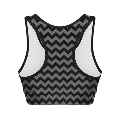 Grey And Black Chevron Pattern Print Women's Sports Bra