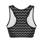 Grey And Black Chevron Pattern Print Women's Sports Bra