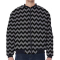 Grey And Black Chevron Pattern Print Zip Sleeve Bomber Jacket