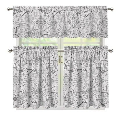 Grey And Black Mystical Wiccan Print 3 Piece Kitchen Curtains