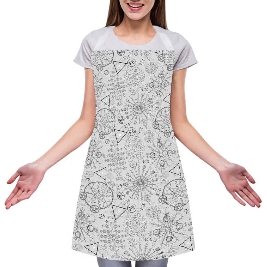 Grey And Black Mystical Wiccan Print Adjustable Apron