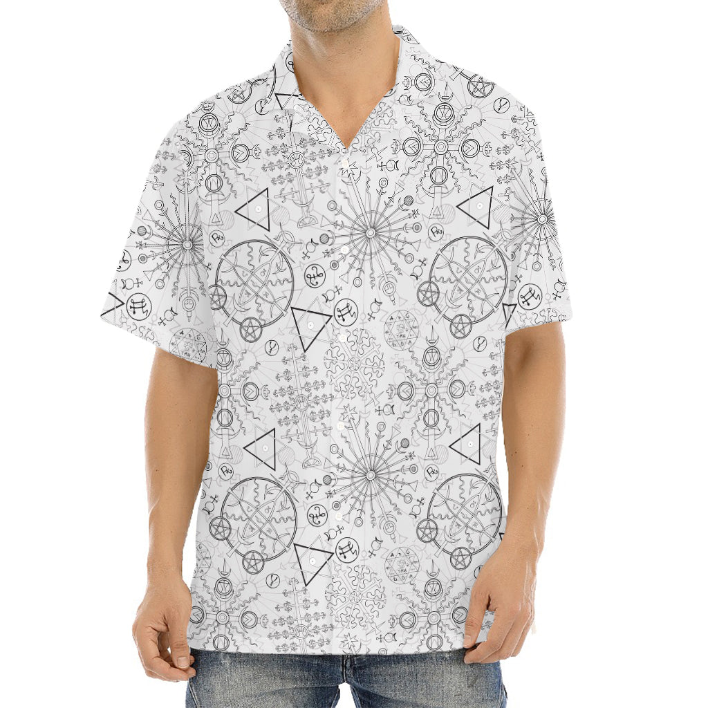 Grey And Black Mystical Wiccan Print Aloha Shirt