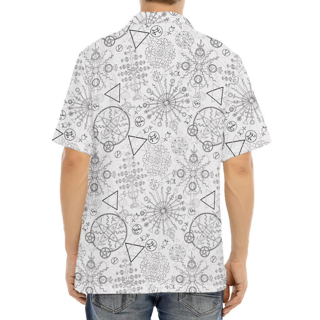 Grey And Black Mystical Wiccan Print Aloha Shirt