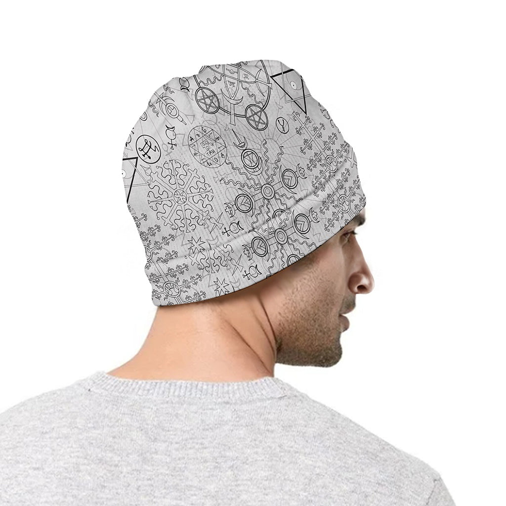 Grey And Black Mystical Wiccan Print Beanie