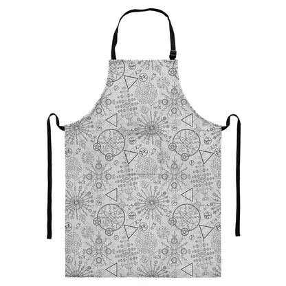 Grey And Black Mystical Wiccan Print Bib Apron With Pocket