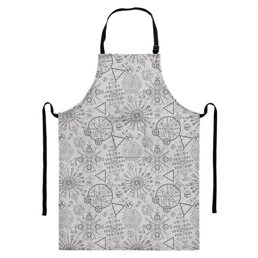 Grey And Black Mystical Wiccan Print Bib Apron With Pocket
