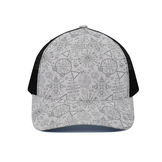Grey And Black Mystical Wiccan Print Black Mesh Trucker Cap