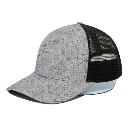 Grey And Black Mystical Wiccan Print Black Mesh Trucker Cap