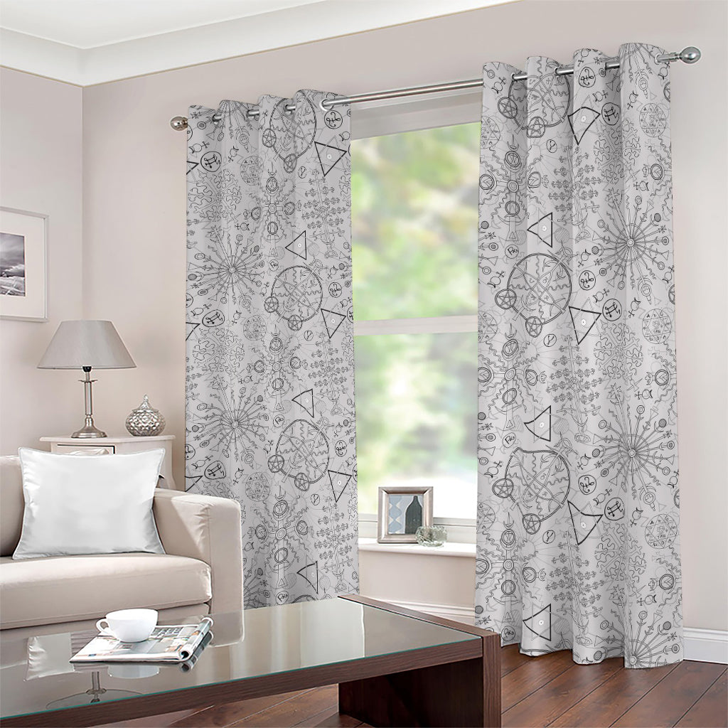 Grey And Black Mystical Wiccan Print Blackout Grommet Curtains