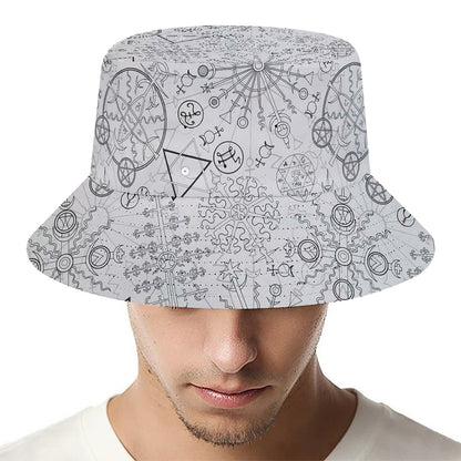 Grey And Black Mystical Wiccan Print Bucket Hat