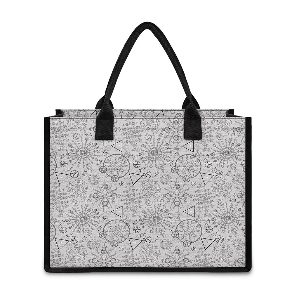Grey And Black Mystical Wiccan Print Canvas Tote Bag