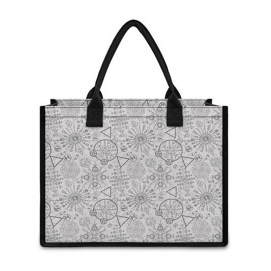 Grey And Black Mystical Wiccan Print Canvas Tote Bag