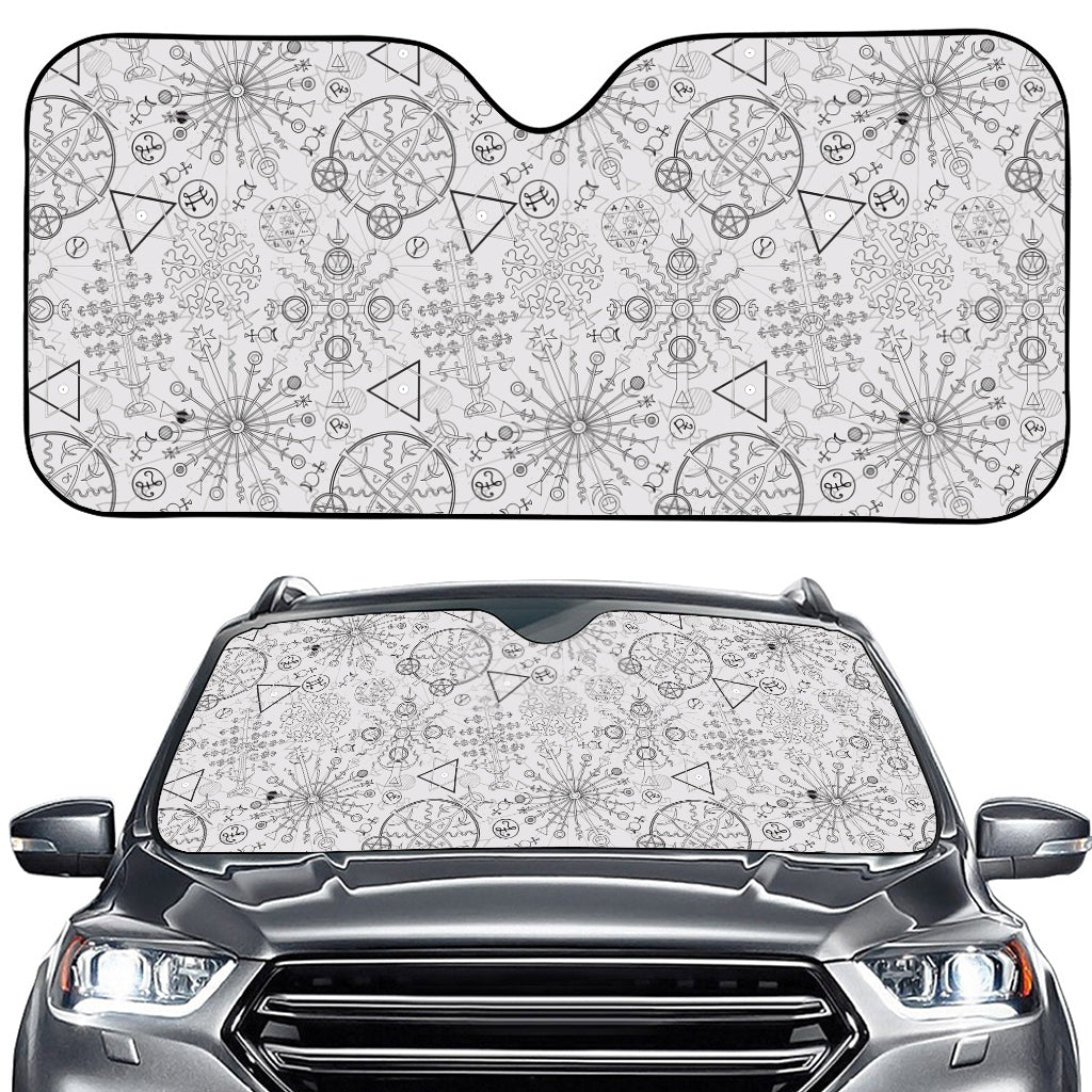 Grey And Black Mystical Wiccan Print Car Windshield Sun Shade