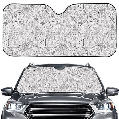 Grey And Black Mystical Wiccan Print Car Windshield Sun Shade