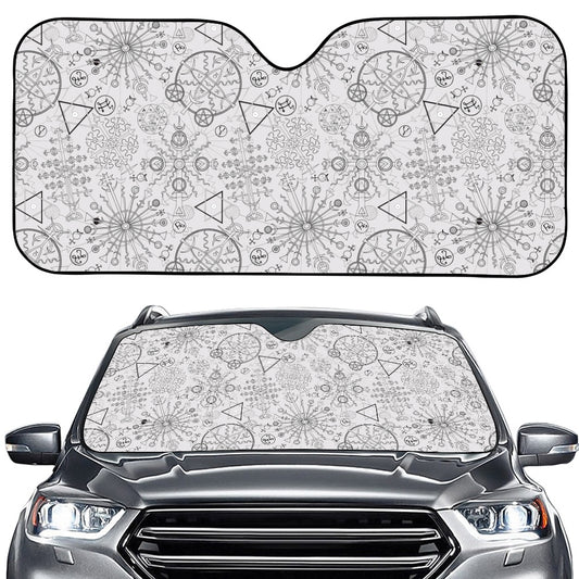 Grey And Black Mystical Wiccan Print Car Windshield Sun Shade