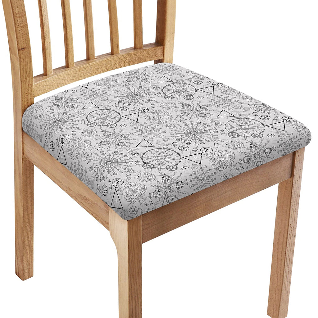 Grey And Black Mystical Wiccan Print Chair Cushion Cover